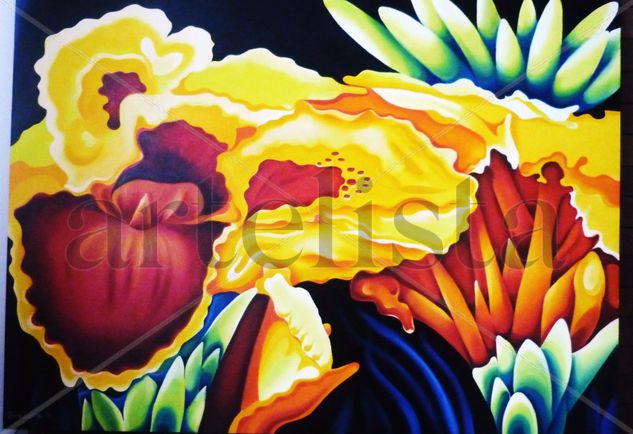 ORQUIDEA 3 Oil Textile Floral Painting