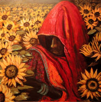 Mujer entre girasoles