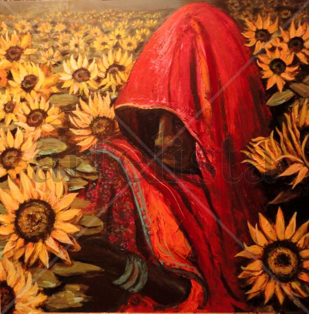 mujer entre girasoles