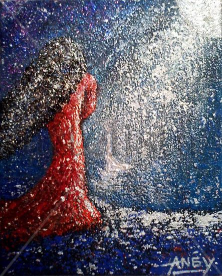 "ESPERANDO A LA LUZ DE LA LUNA" Acrylic Canvas Figure Painting