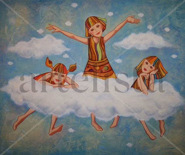 Nas Nuvens Oil Textile Figure Painting