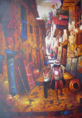 calles de cusco peru Oil Canvas Landscaping