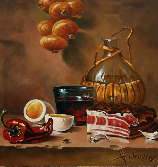 still life with bacon Óleo Lienzo Bodegones