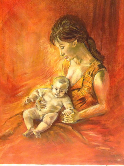 Amor maternal Acrylic Canvas Figure Painting