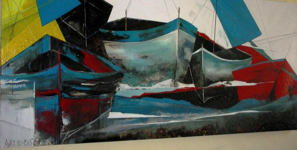 el mar del mundo Mixed media Textile Landscaping