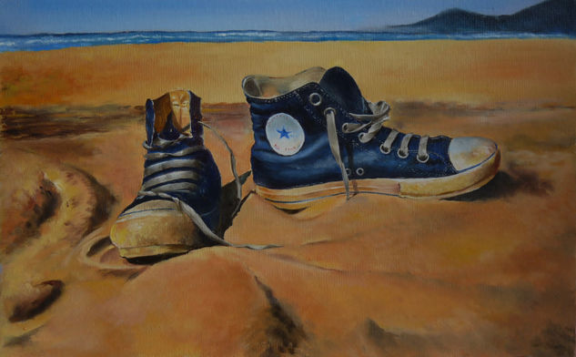 ZAPATILLAS EN PLAYA Óleo Tabla Otros