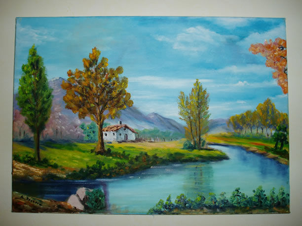 Paisaje con casa Óleo Lienzo Paisaje