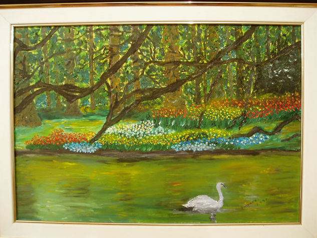 Pato en el agua. Oil Canvas Landscaping