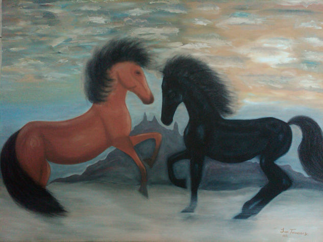 encuentro,oleo lienzo,77/102cm Óleo Lienzo Animales