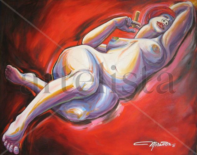 Mujer tendida con habano Oil Canvas Nude Paintings