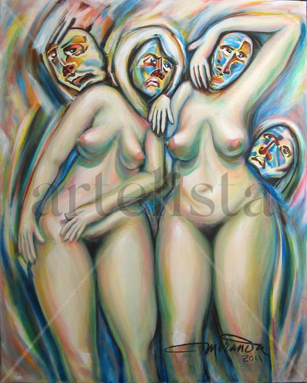 Desnudos con máscaras: la iniciación. Oil Canvas Nude Paintings