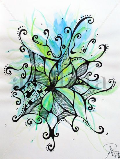 Zentangle explosión verde Acuarela Papel Otros