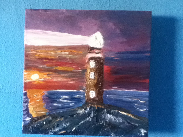 el faro y la puesta de sol Oil Textile Landscaping