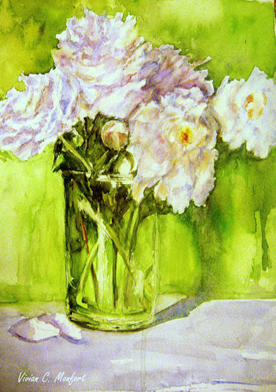 Blanco y verde Watercolour Paper Floral Painting