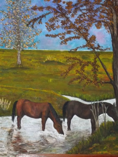 Difrutando del arroyo Oil Canvas Animals