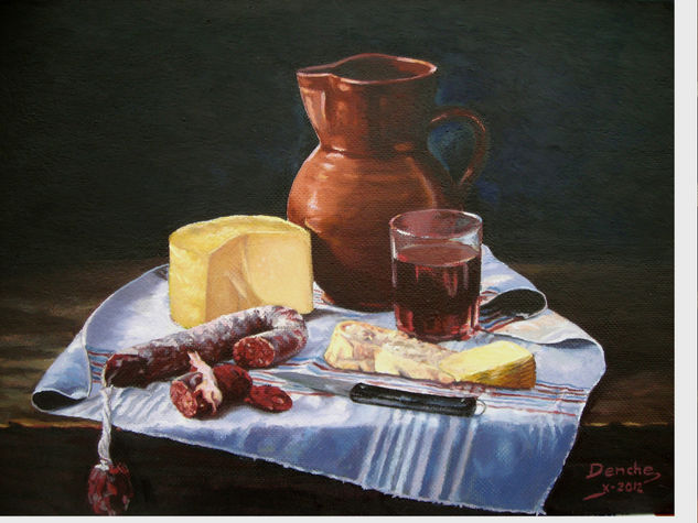 Almuerzo Oil Panel Still Life Paintings