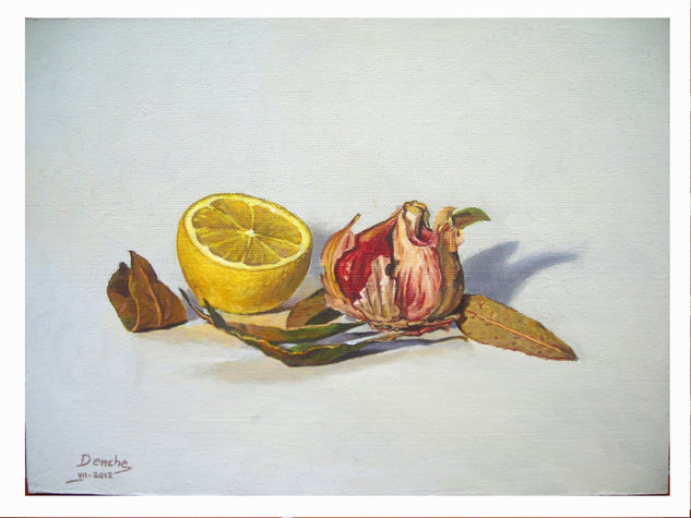 Ajo y Limón Oil Panel Still Life Paintings