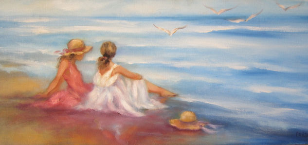 charla en la orilla del mar Oil Canvas Figure Painting