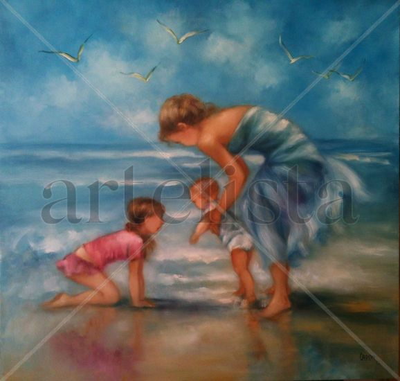 primer dia de playa Oil Canvas Figure Painting