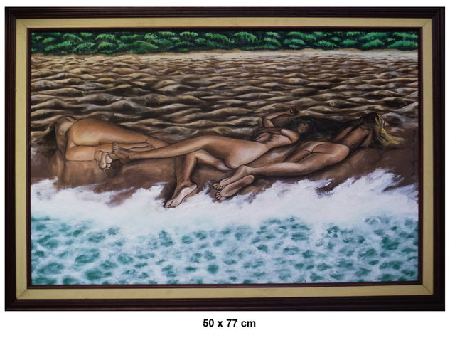 Tres gracias en la playa Oil Canvas Figure Painting