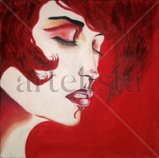 mujer al rojo Óleo Lienzo Retrato