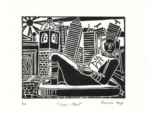 CHAC MOOL Linocut