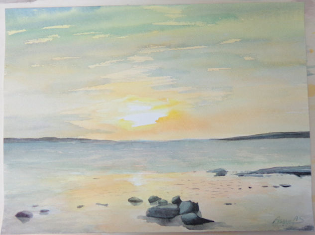 Atardecer en la playa Watercolour Card Marine Painting