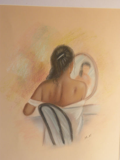 Joven ante el espejo Pastel Card Nude Paintings