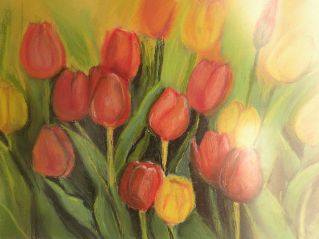 Tulipanes rojos y amarillos. Pastel Cristal Floral