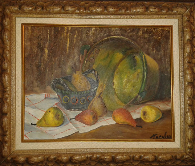 Bodegón con peras. Oil Canvas Still Life Paintings