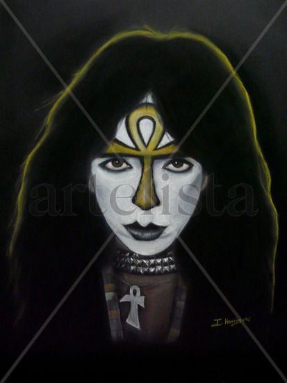 Retrato Vinnie Vincent - banda Kiss Pastel Papel Retrato