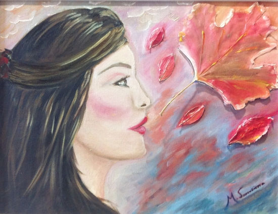 Este beso apasionado cuando azota el viento de tus labios... Mixed media Canvas Portrait