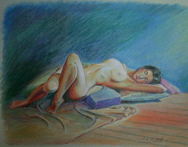 "Desnudo recostado" Pastel Papel Desnudos