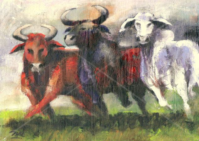 los 3 Toros Acrílico Lienzo Animales