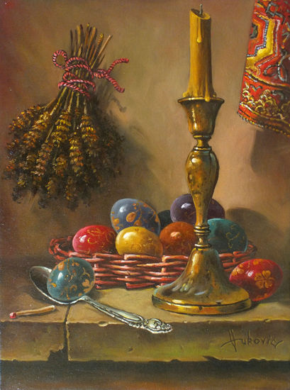 Easter - coloring eggs Oil Canvas Still Life Paintings