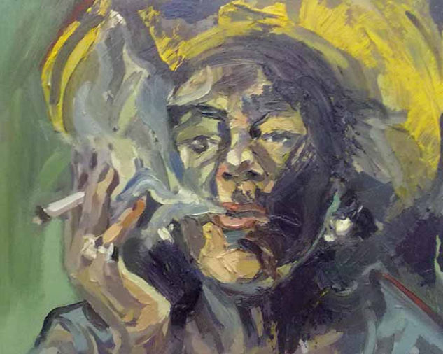 mujer fumando Oil Panel Portrait