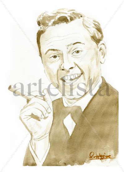 Mickey Rooney Acuarela Papel Retrato