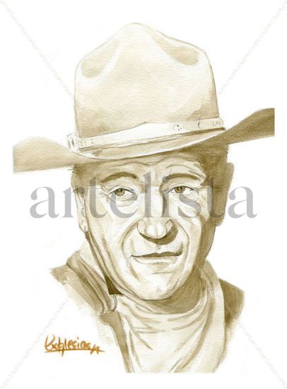 John Wayne Acuarela Papel Retrato