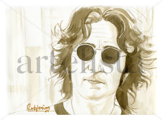 John Lennon Acuarela Papel Retrato