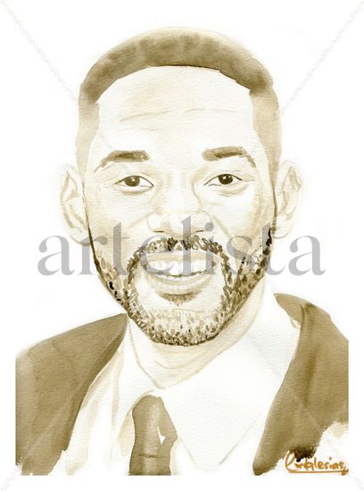 Will Smith Acuarela Papel Retrato