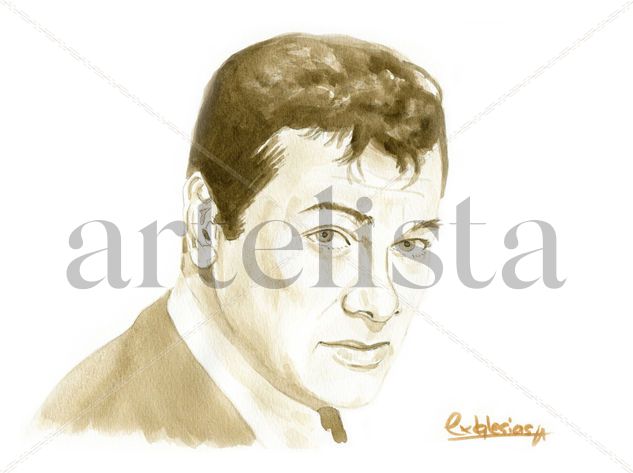 Tony Curtis Acuarela Papel Retrato