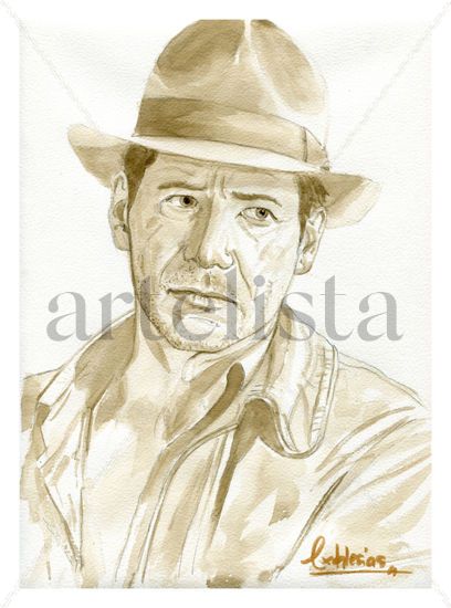 Harrison Ford Acuarela Papel Retrato