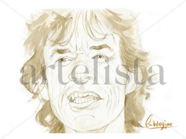 Mick Jagger Acuarela Papel Retrato