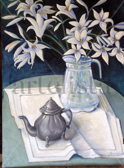 tetera y flores Oil Canvas Still Life Paintings