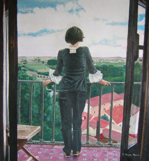 Joven en balcón (Parador Ciudad Rodrigo) Oil Canvas Figure Painting