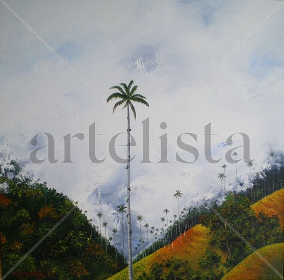 SOBREVIVIENTE: Palma de Cera en el bosque de niebla Valle de Cocora Oil Canvas Landscaping