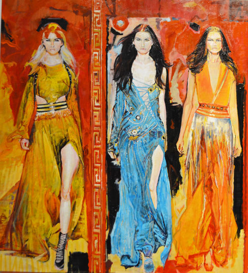 Naranja , Amarillo y Azul ( Versace ) Oil Panel Figure Painting