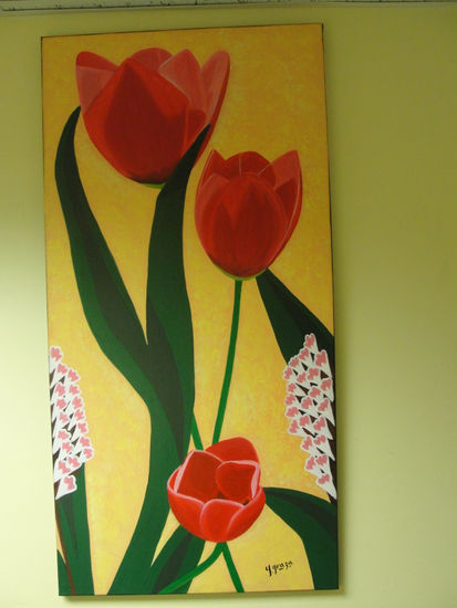 tulipanes rojos 1 Acrylic Canvas Floral Painting