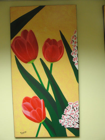 tulipanes rojos 2 Acrylic Canvas Floral Painting