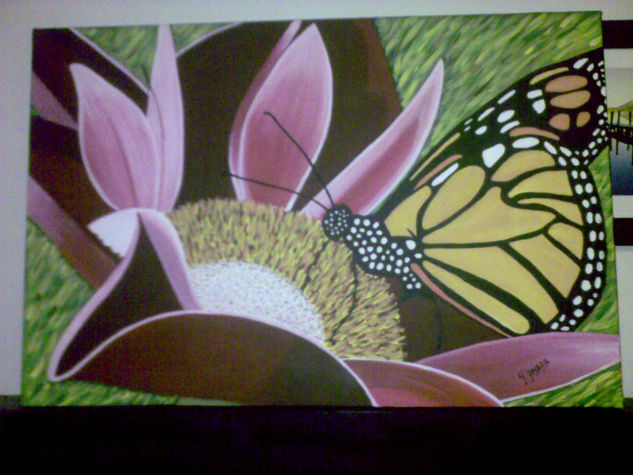 mariposa en la flor Acrylic Canvas Floral Painting